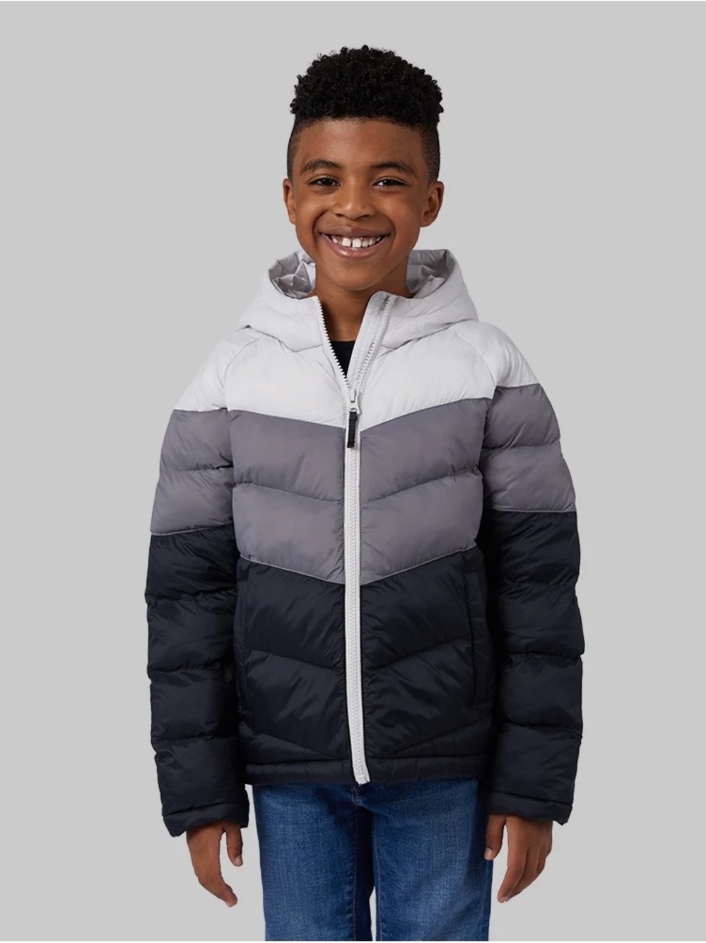 32 Degrees  kids Colorblock Hooded Puffer Jacket Sz M/M 10/12